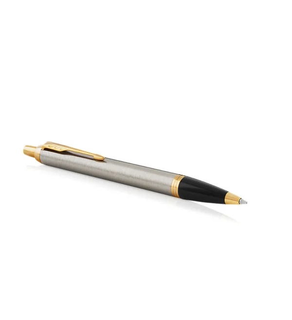 Parker IM olovka s kružnom teksturom brušenog metala i zlatnim premazom. Parker IM olovka s kružnom teksturom brušenog metala i zlatnim premazom.