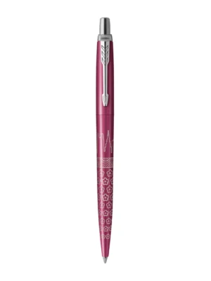 Puni prikaz Parker Jotter Special Edition Tokyo ružičaste kemijske olovke s laserskim uzorkom.